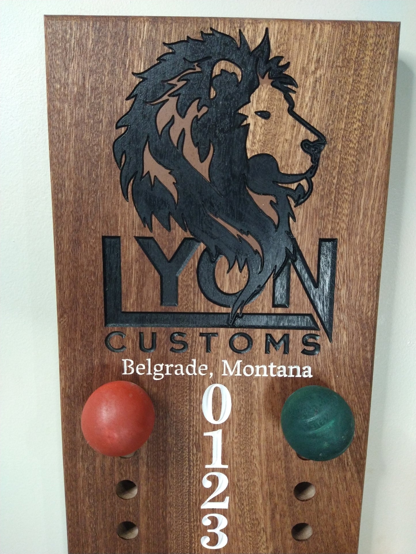 Lyon customs Logo bocce scoreboard