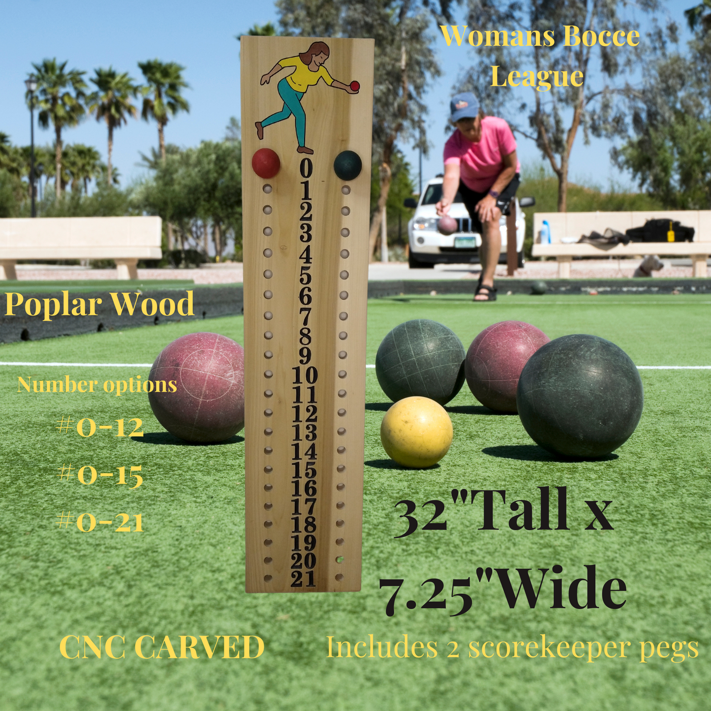 Womans league bocce scoreboard made from Poplar wood # 0-21