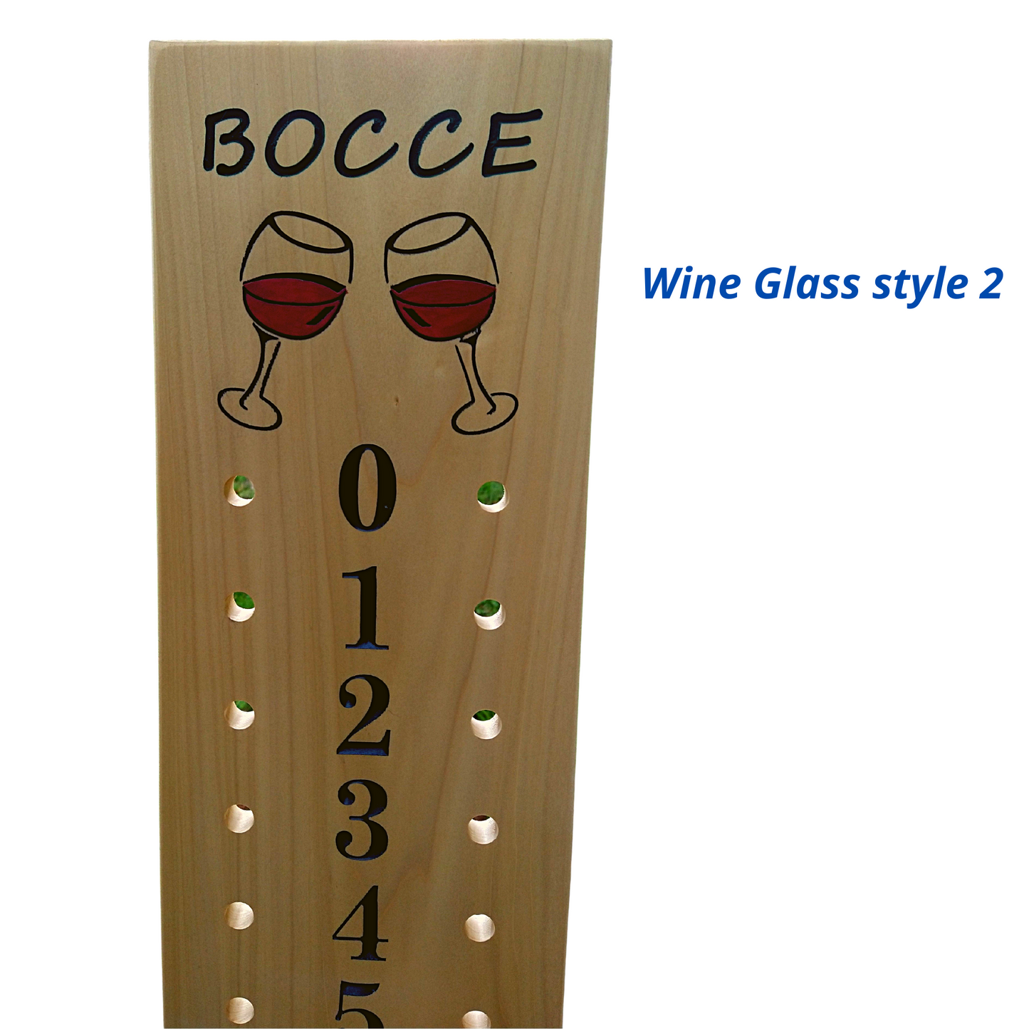 Bocce scoreboard | Wine Glasses engraved image | Cornhole | Backyard sports.