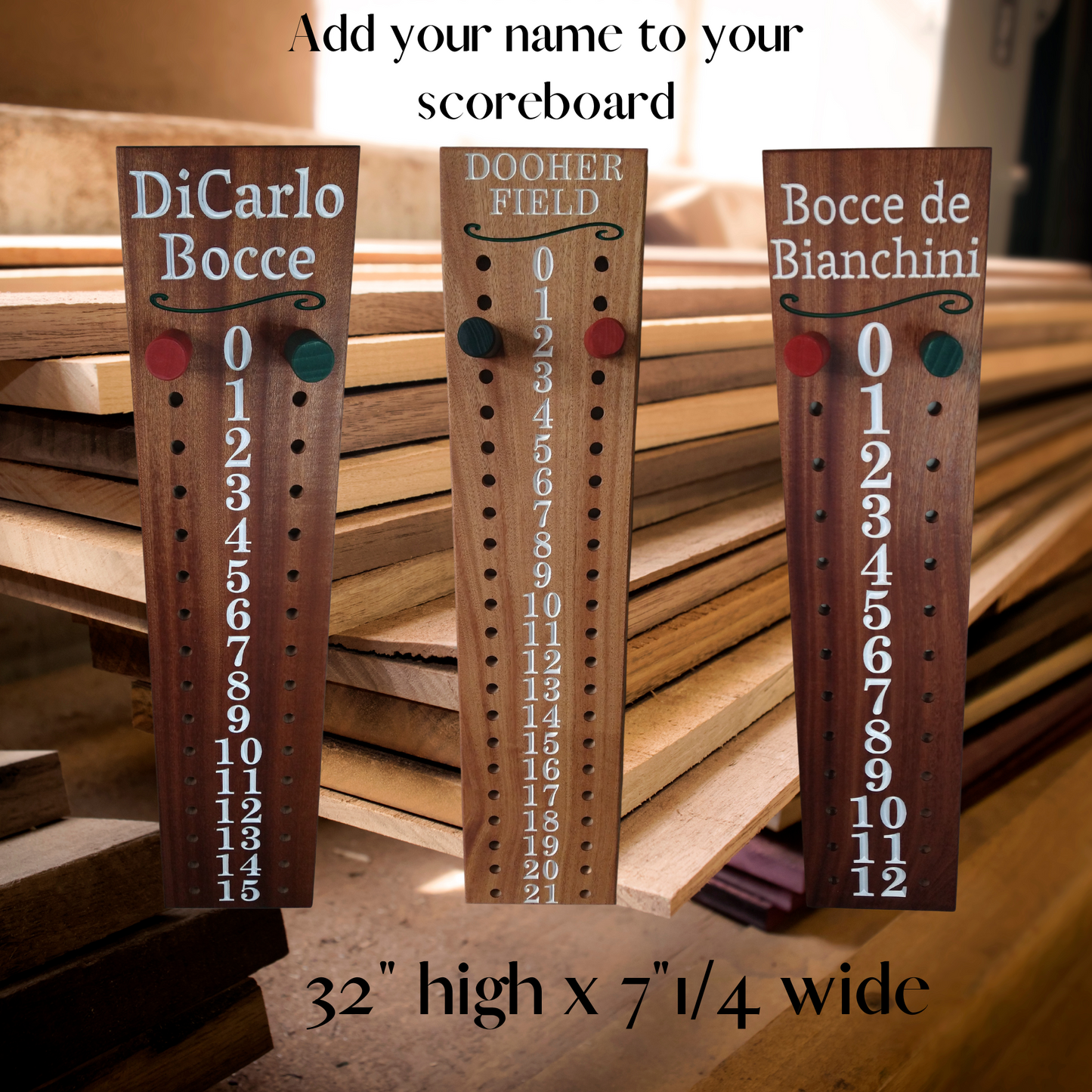 Bocce | Cornhole scoreboard | Family name added to personalize your scoreboard.