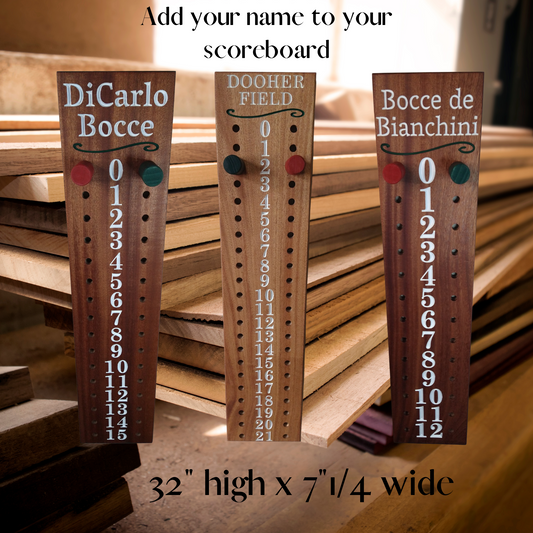 Bocce | Cornhole scoreboard | Family name added to personalize your scoreboard.