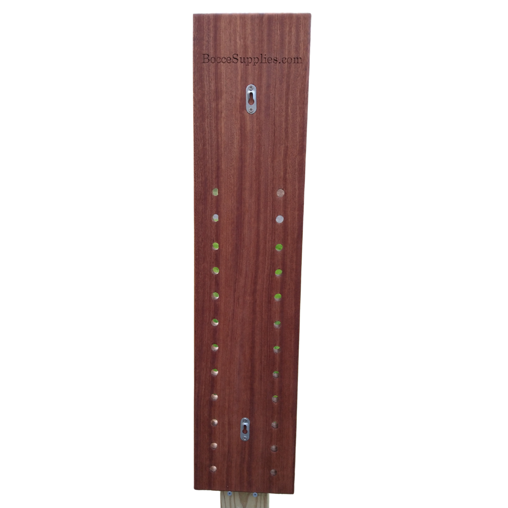 Bocce scoreboard | Mahogany | Male bocce player engraved image | 6"WIDE.