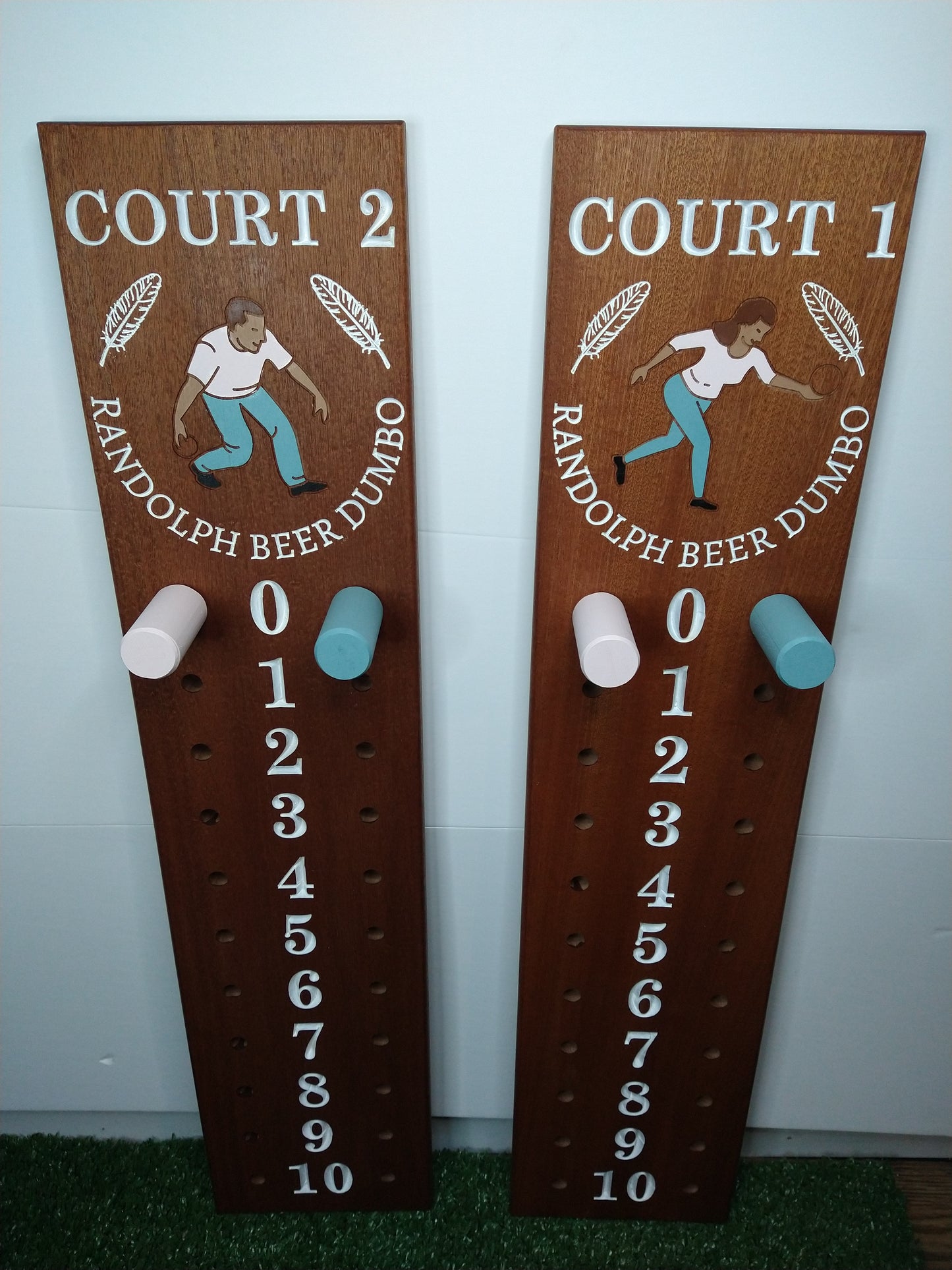 Randolph beer dumbo logo bocce scoreboard