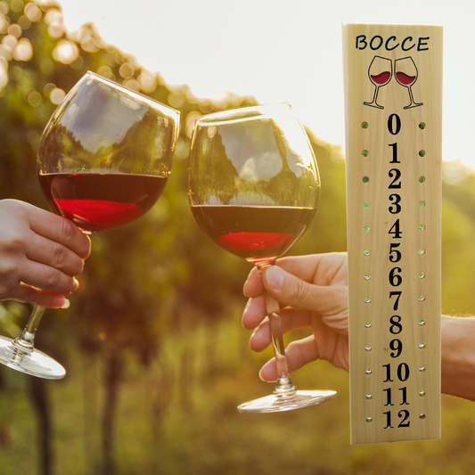Bocce scoreboard | Wine Glasses engraved image | Cornhole | Backyard sports.