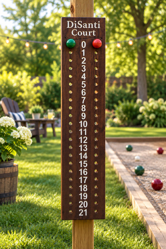Personalized Mahogany Bocce Scoreboard