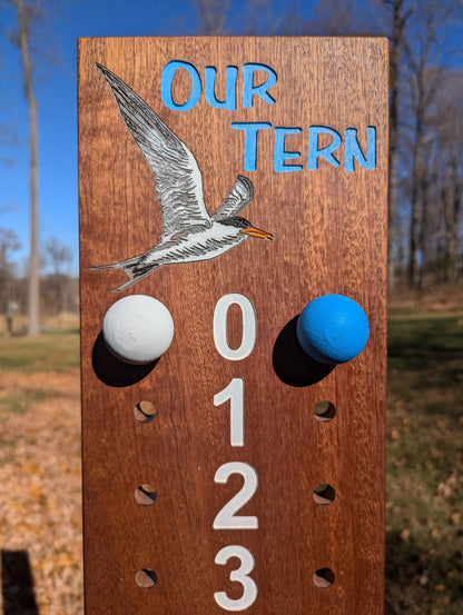 Custom logo bocce scoreboard | Your club logo engraved at top.