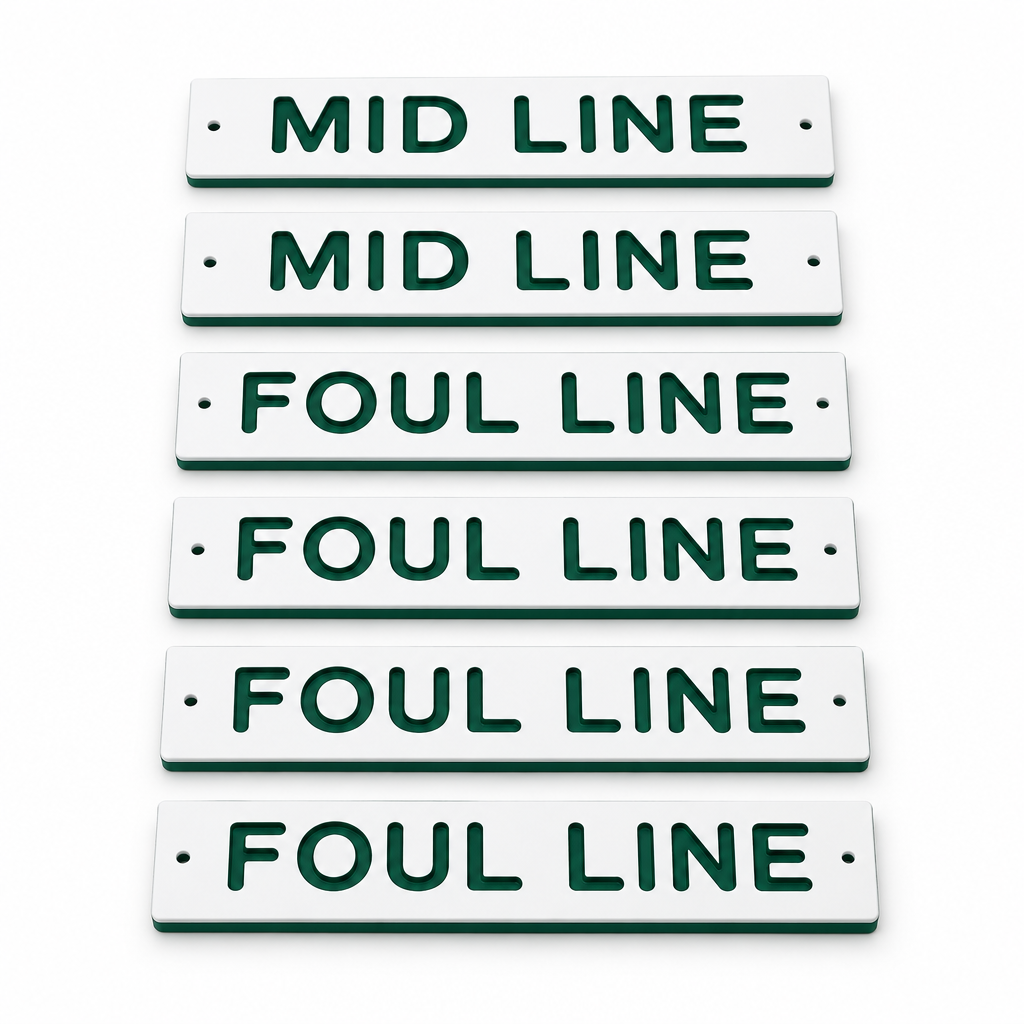 Six-piece bocce court line marker kit on a white background
