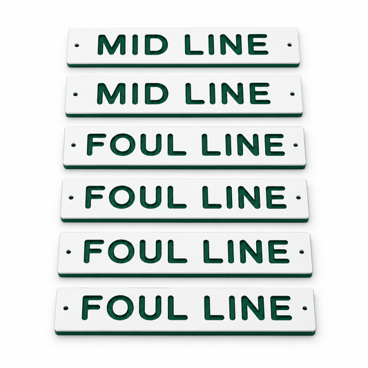Six-piece bocce court line marker kit on a white background