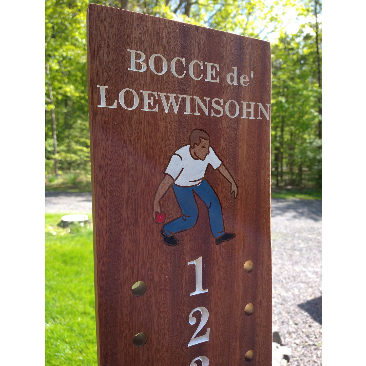 Personalized bocce scoreboard | Family name | Player image engraved.