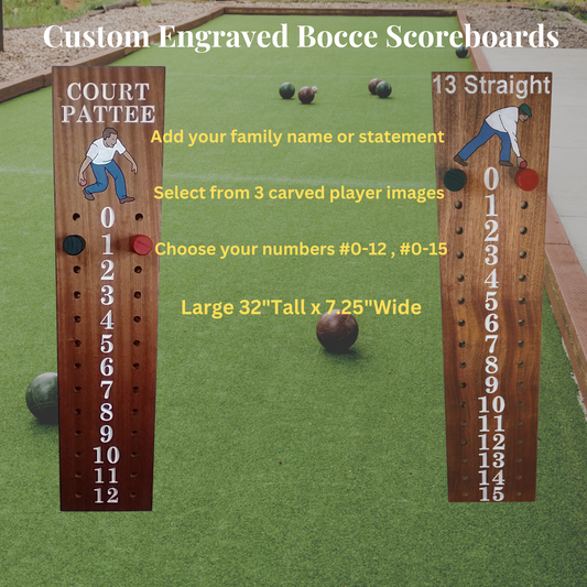 Personalized bocce scoreboard | Family name | Player image engraved.