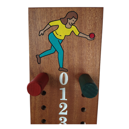 Womans bocce league scoreboard | Mahogany | with Female bocce player engraved image| Great gift.