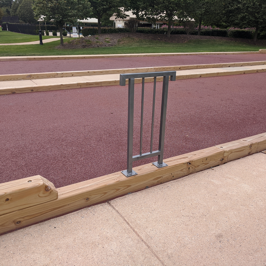 Bocce Court Safety Handrail | Assist elderly stepping over bocce court edging