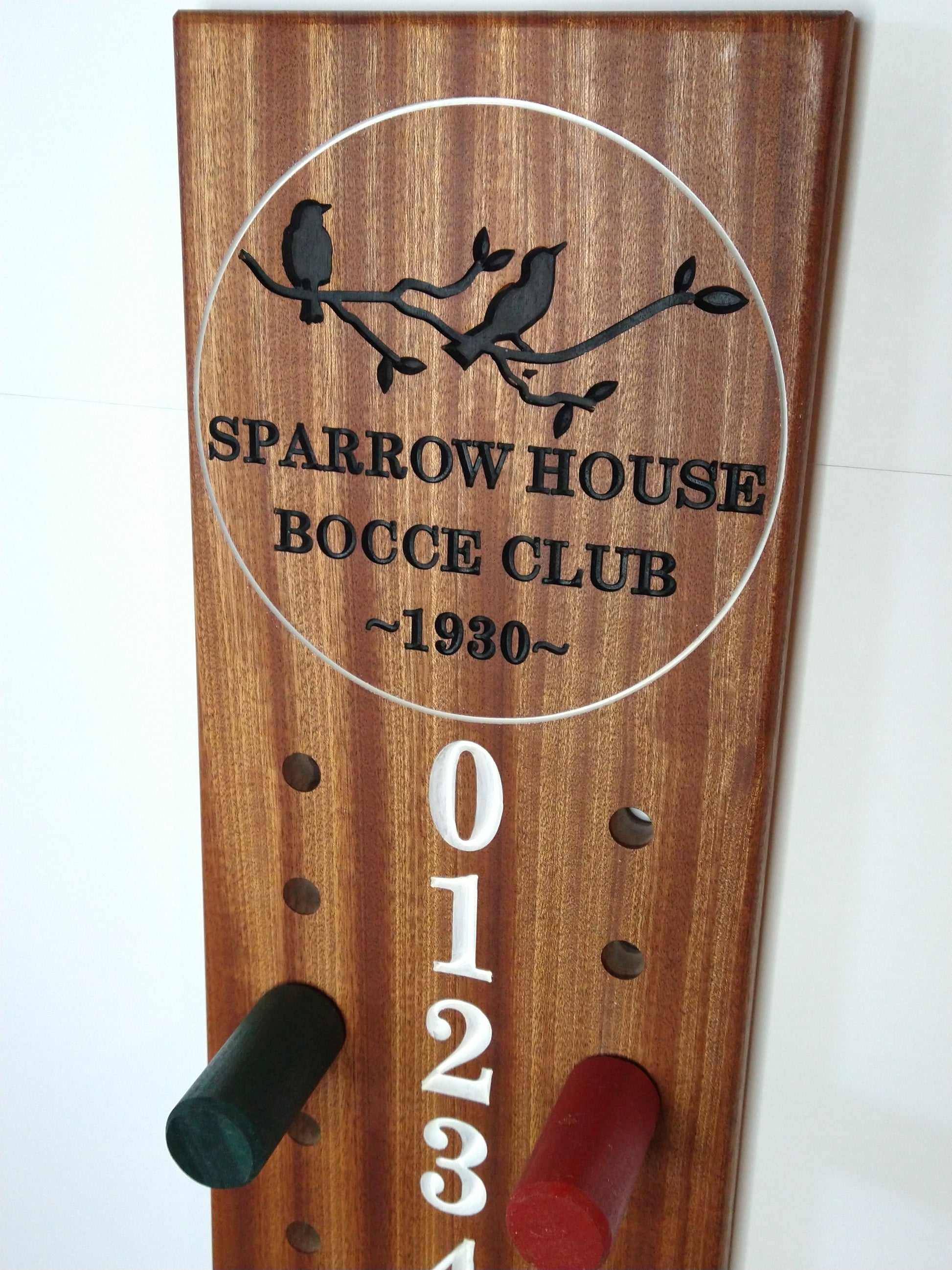 Sparrow House logo bocce scoreboard
