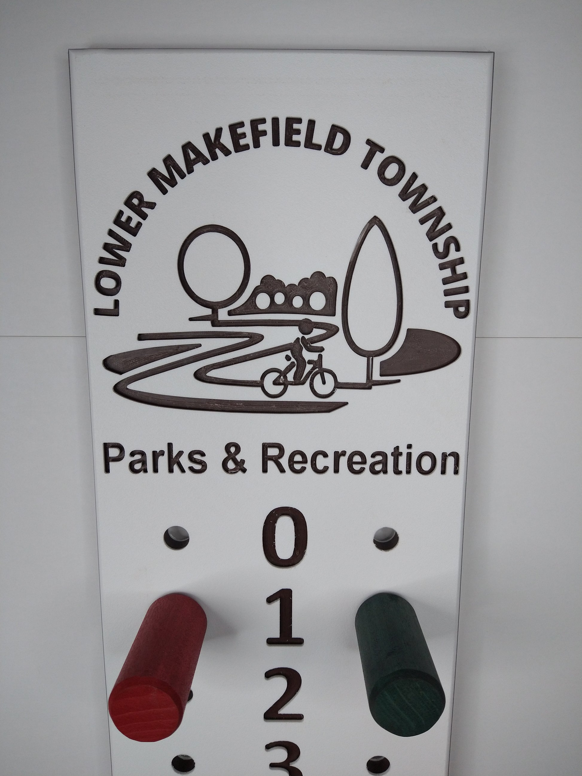 Marine grade plastic, lower Makefield township logo bocce scoreboard