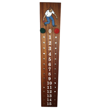Bocce scoreboard | Mahogany | Male bocce player engraved image | 6"WIDE.