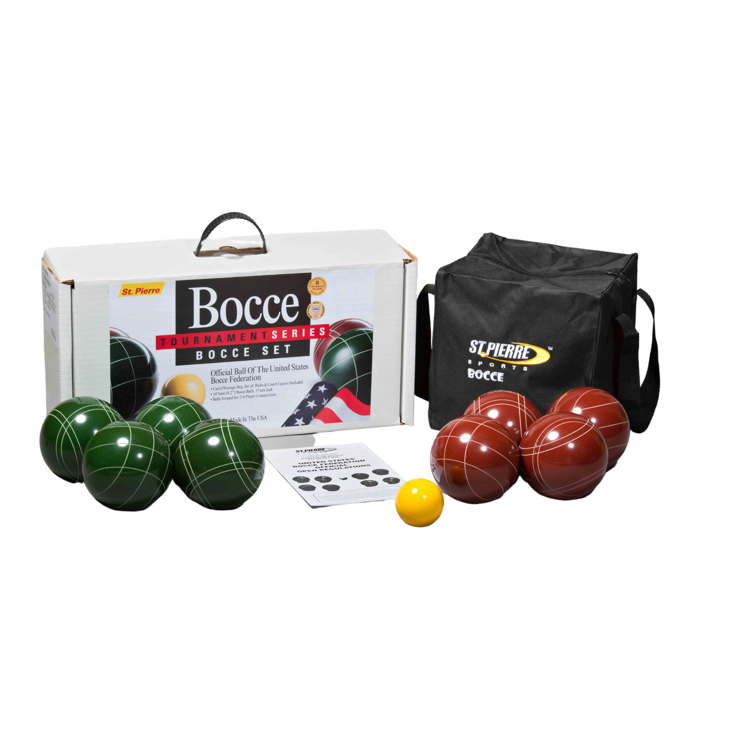 St. Pierre Sports Tournament Bocce ball set | (107mm) with nylon bag | Made in USA.