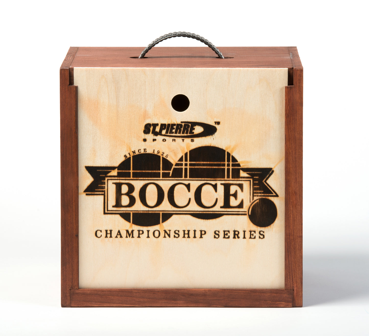 Wood carrying case for bocce balls
