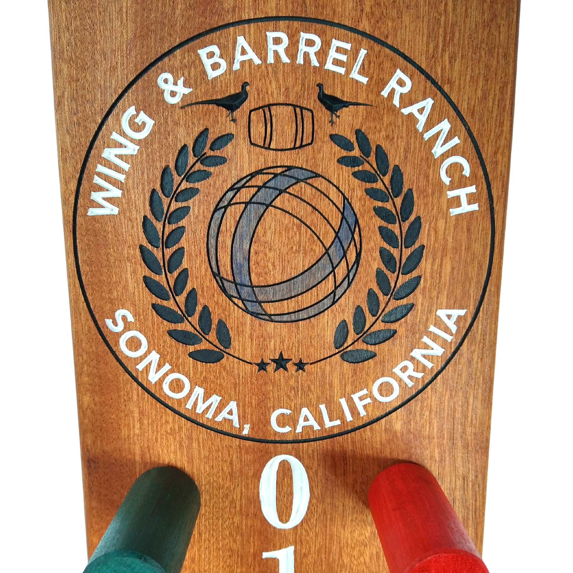Wing & Barrel logo bocce scoreboard
